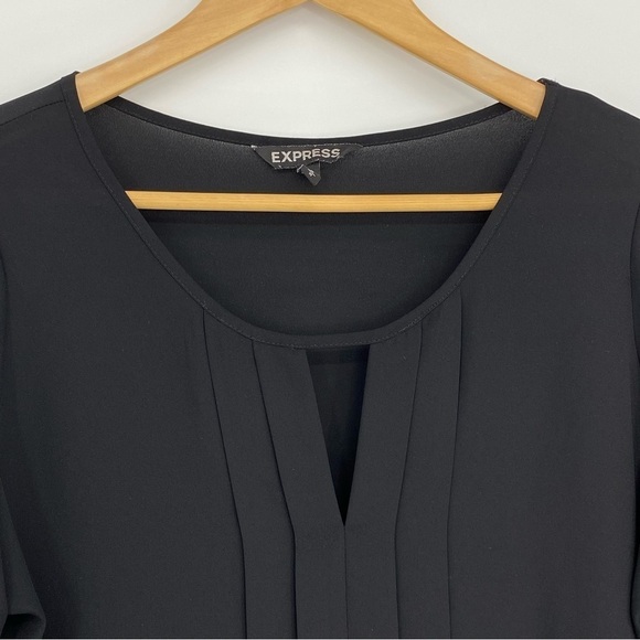 Express black pleated front keyhole neck LS blouse, M - Picture 1 of 13
